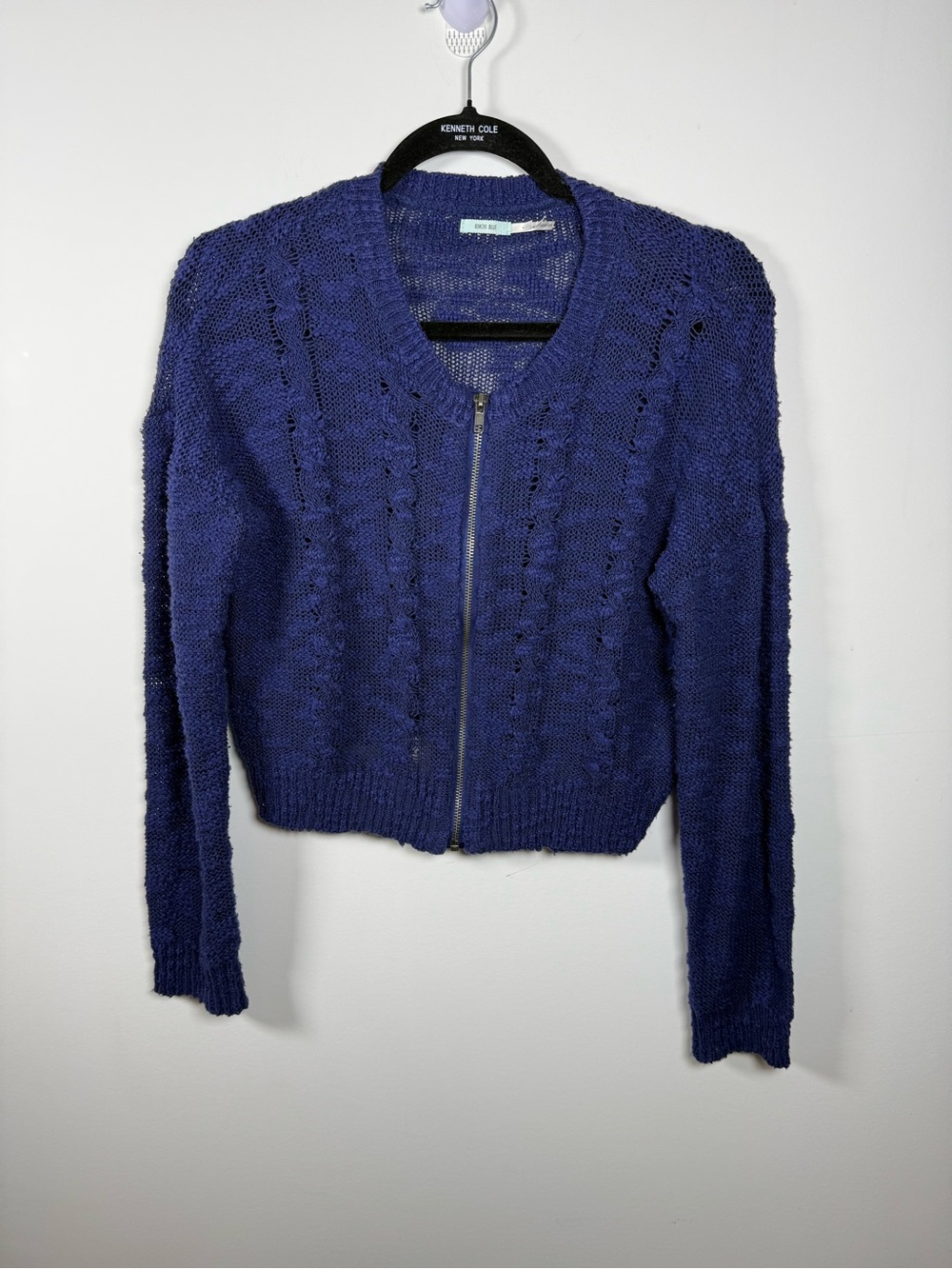 KIMCHI BLUE | Cropped Zip Textured Sweater Size L